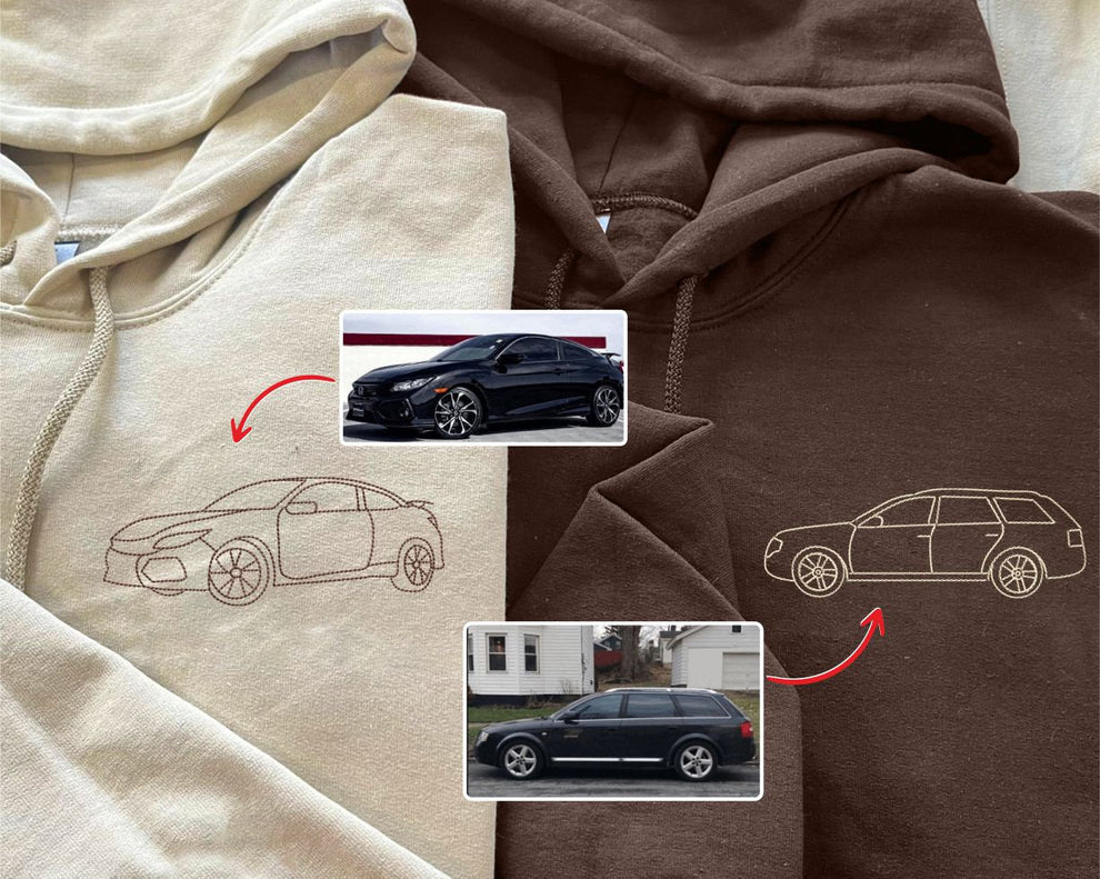 Op maat geborduurd autosweatshirt Autofoto geborduurde hoodie Op maat geborduurd shirt
