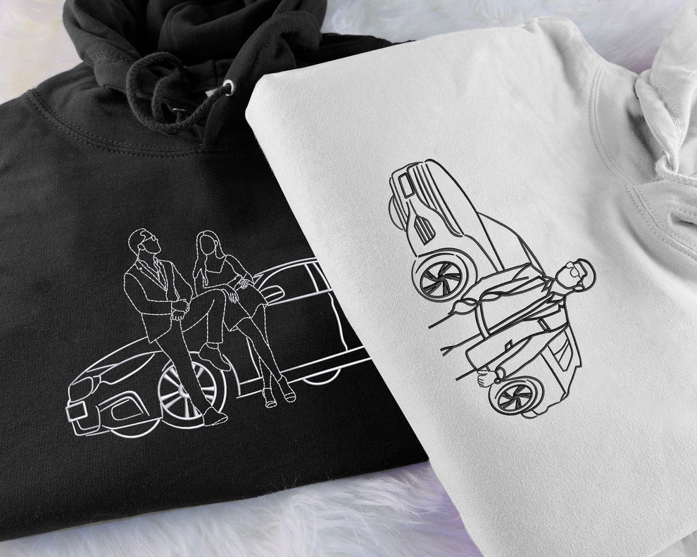 Op maat geborduurd autosweatshirt Autofoto geborduurde hoodie Op maat geborduurd shirt