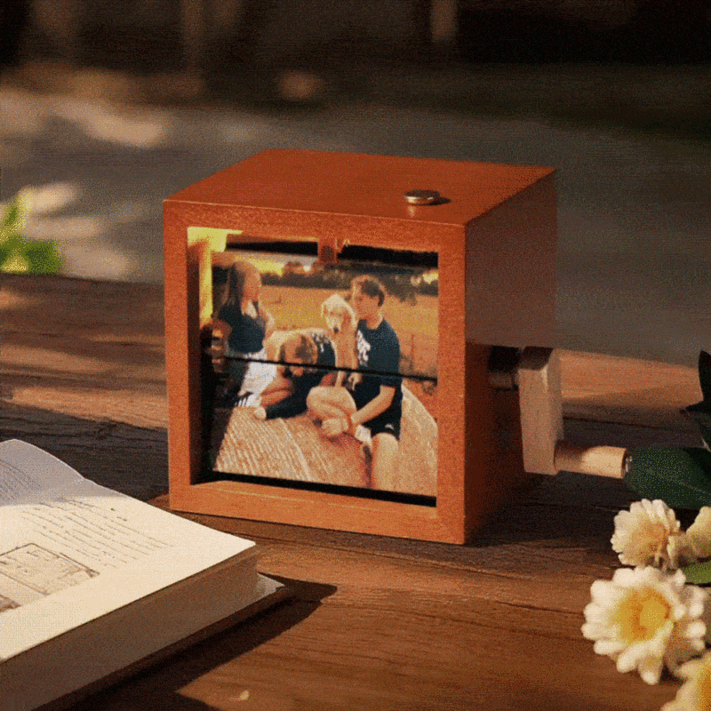 Mechanisch flipboekframe voor aangepaste foto's - Handgedraaide animatiedisplay met licht, jubileumcadeaus