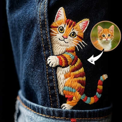 Op maat gemaakte geborduurde huisdierportretjeans - Gepersonaliseerd cadeau voor dierenliefhebbers - Hondenherdenking - Kattenherinnering - Van uw foto