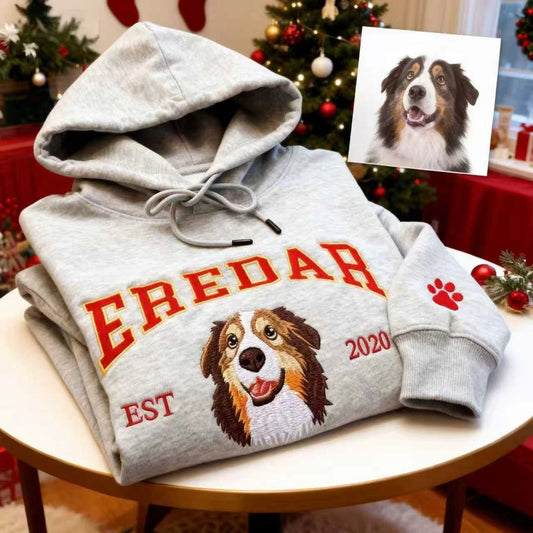 Aangepaste Hond Hoodie, Geborduurde Hondennaam, Gepersonaliseerde Huisdier Gezicht Sweatshirt Van Uw Foto, Varsity Stijl Hoodie, Cadeaus Voor Hondenliefhebbers