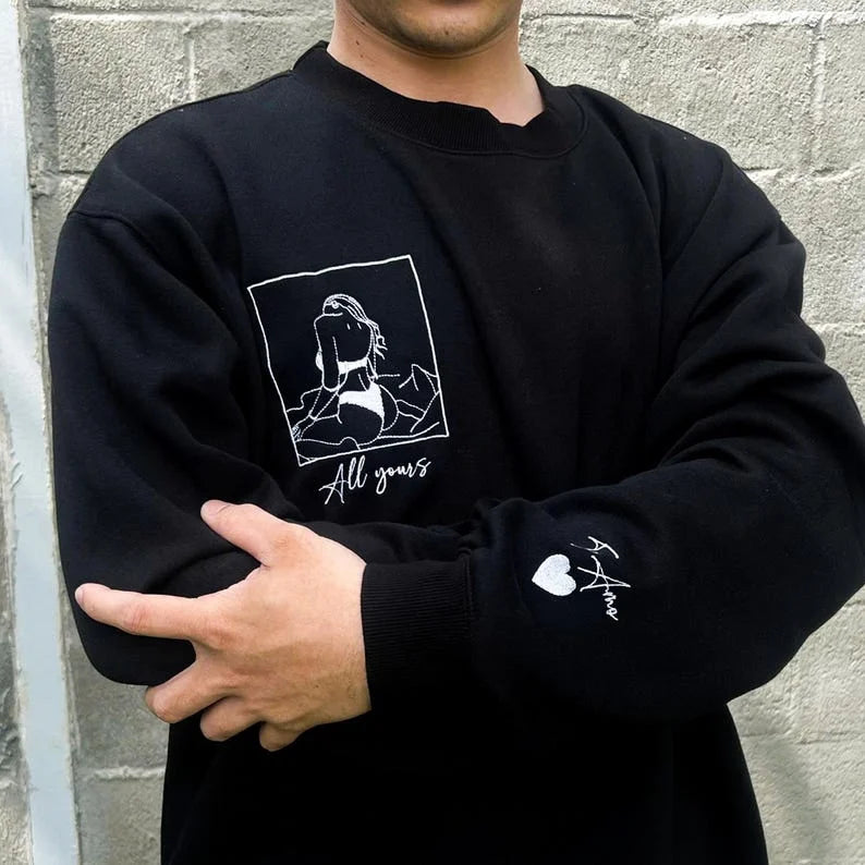 Handgemaakte hoodie met liefdesbrief - Gepersonaliseerd borduurwerk voor een uniek romantisch cadeau