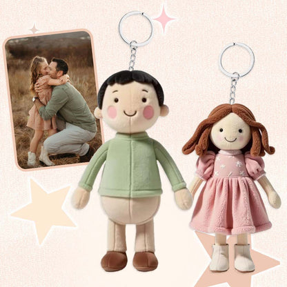 Aangepaste familiefoto pluche poppen sleutelhanger, aangepaste gezichtspop - kostbaar cadeau voor kostbaar cadeau voor geliefde