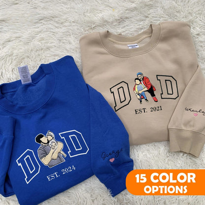 Geborduurd familieportret op hoodie, geborduurde trui voor Moederdag, truien met portretten van vader en moeder, cadeau voor vader en moeder