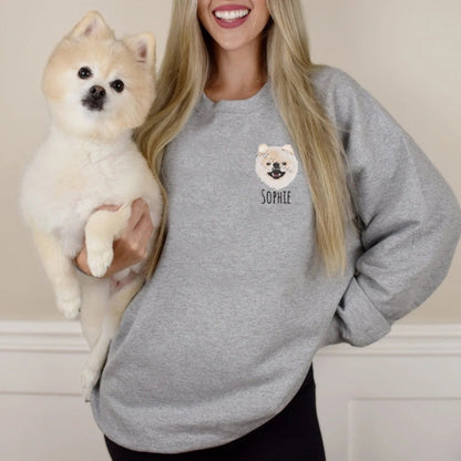 Varsity Gepersonaliseerd Hondengezicht Sweatshirt Van Uw Foto, Aangepaste Hond Papa Sweatshirt Met Geborduurde Hondennaam, Cadeaus Voor Hondenliefhebbers