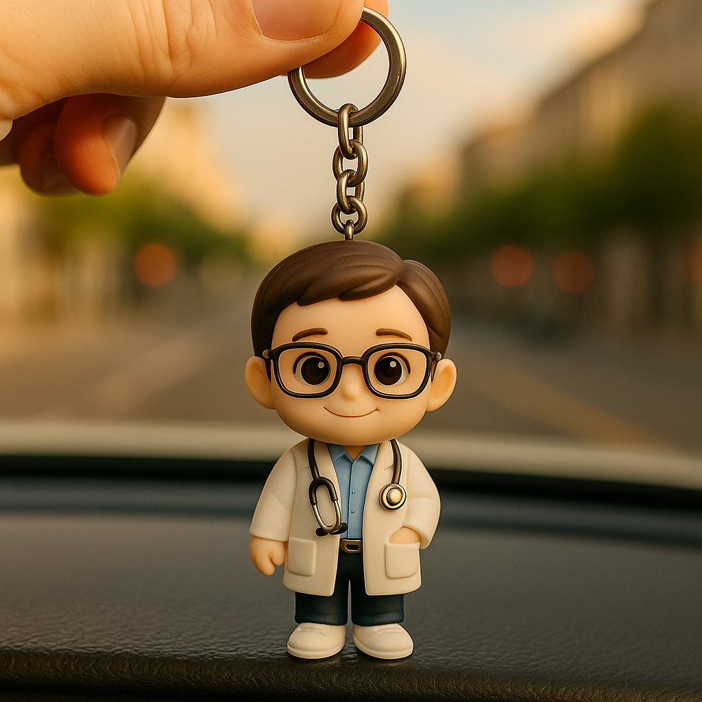 Gepersonaliseerde 3D-figuur sleutelhanger van foto, gepersonaliseerd dokterssleutelhanger cadeau voor medische professionals