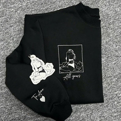 Handgemaakte hoodie met liefdesbrief - Gepersonaliseerd borduurwerk voor een uniek romantisch cadeau