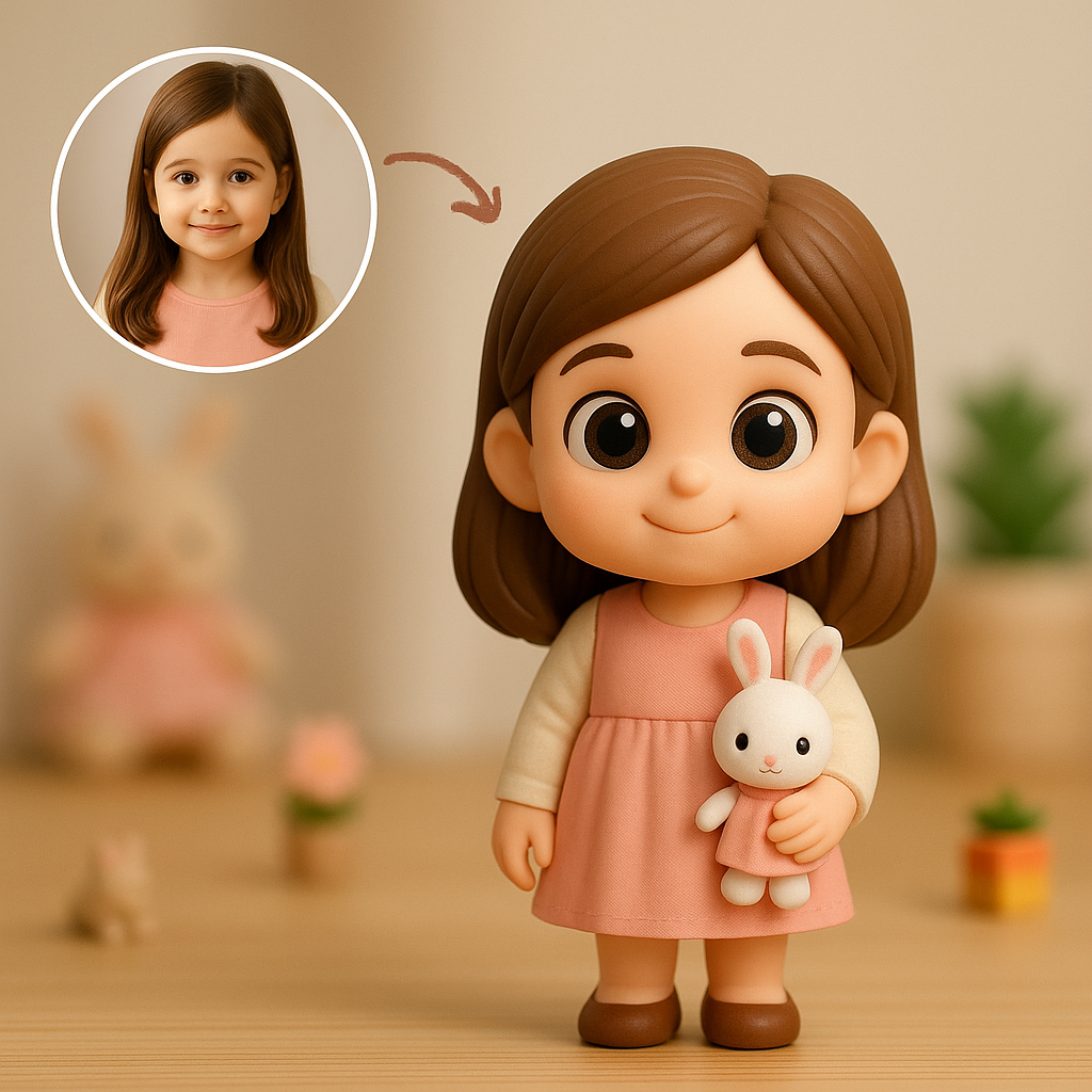 Gepersonaliseerde 3D-actiefiguur van foto - Gepersonaliseerd schattig meisjesbeeldje | Gepersonaliseerde 3D-minifiguur als cadeau voor kinderen