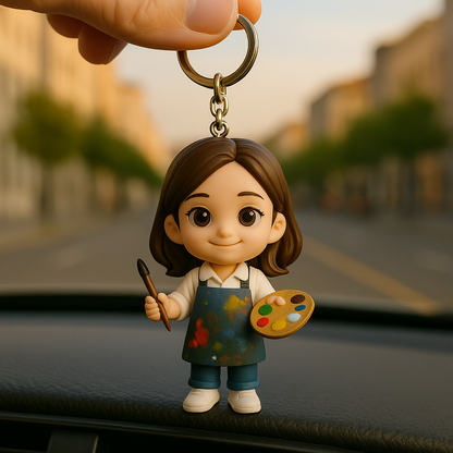 Gepersonaliseerde 3D-figuur sleutelhanger van foto, gepersonaliseerd als sleutelhanger van een kunstenaar, cadeau voor kunstliefhebbers