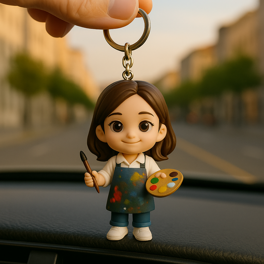 Gepersonaliseerde 3D-figuur sleutelhanger van foto, gepersonaliseerd als sleutelhanger van een kunstenaar, cadeau voor kunstliefhebbers