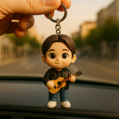 Gepersonaliseerde 3D-figuur sleutelhanger van foto, gepersonaliseerd muzikant sleutelhanger cadeau voor muziekliefhebbers