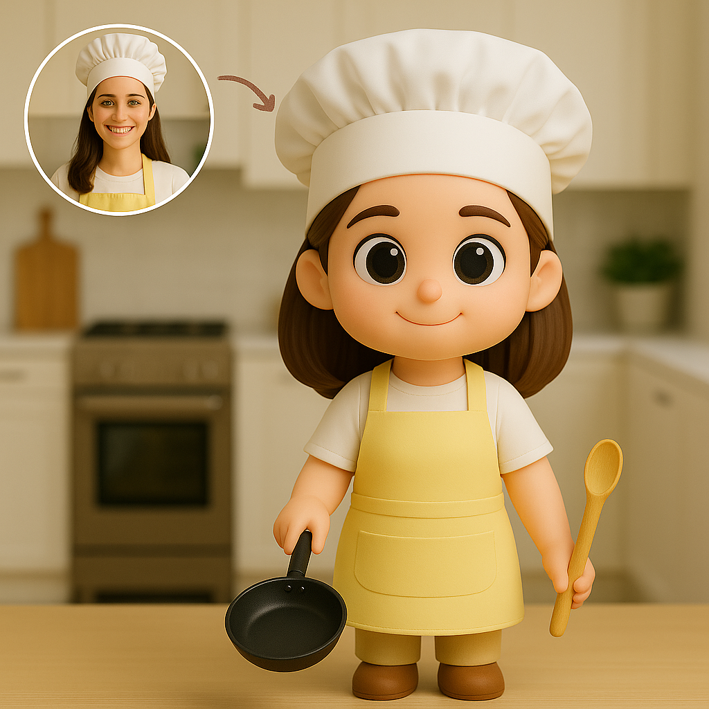 Aangepaste 3D-actiefiguur van foto Gepersonaliseerde chef-kokfiguur Aangepaste 3D-kookminifiguur cadeau