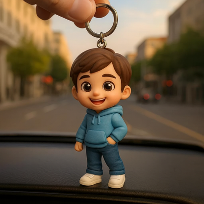 Gepersonaliseerde 3D-figuur sleutelhanger van foto, gepersonaliseerde jongenssleutelhanger, gepersonaliseerd 3D-minifiguur cadeau voor kinderen