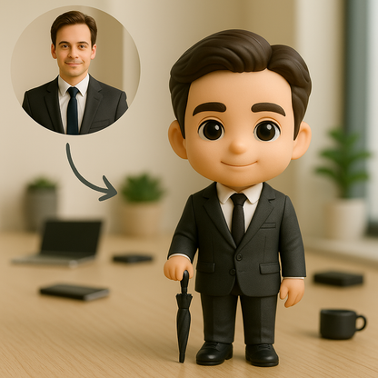 Gepersonaliseerde 3D-actiefiguur van een foto, gepersonaliseerd kantoormedewerkersbeeldje, gepersonaliseerd 3D-bedrijfsminifiguur als cadeau