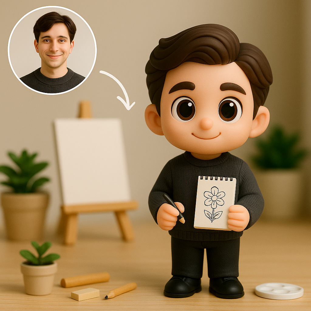 Aangepaste 3D-actiefiguur van foto Gepersonaliseerde schilderfiguur Handgemaakte kunstenaarsminifiguur Cadeau
