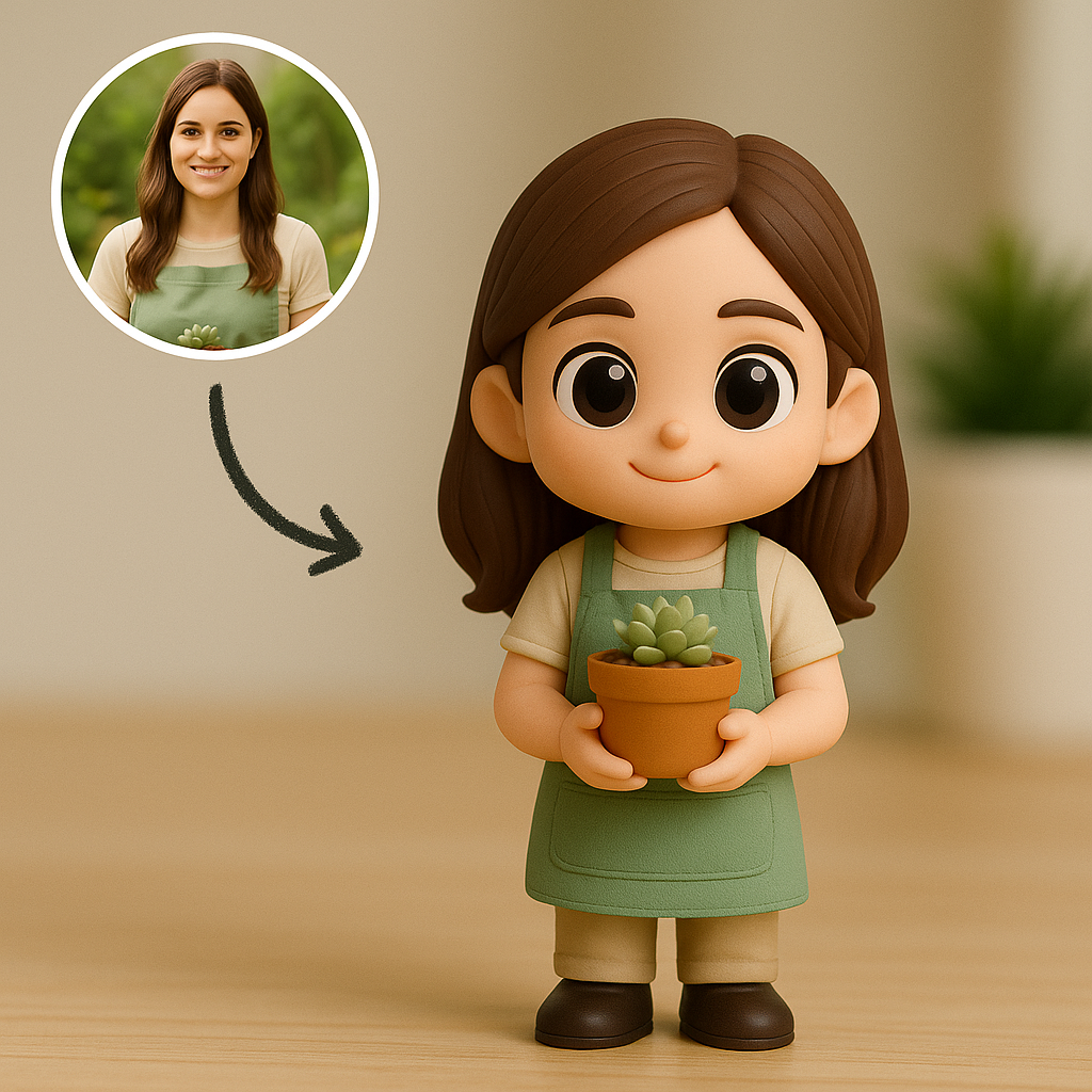 Gepersonaliseerde 3D-actiefiguur van foto, gepersonaliseerd tuiniersbeeldje, gepersonaliseerd 3D-minifiguurtje, cadeau voor plantenliefhebbers