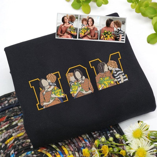 "Beste Moeder Ooit" - Gepersonaliseerd portret sweatshirt - Cadeau met geborduurde fotoschets