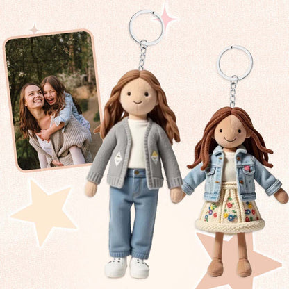 Gepersonaliseerde familiefoto pluchen poppen sleutelhanger