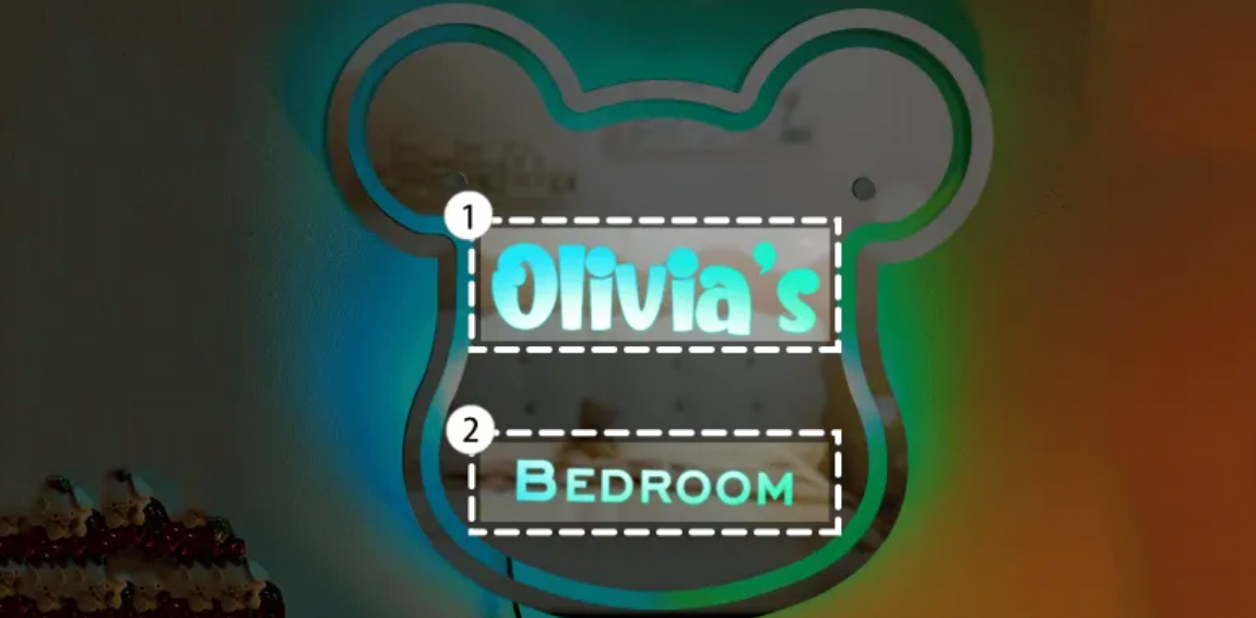 Gepersonaliseerde Olivia's slaapkamer spiegellicht kindercadeau