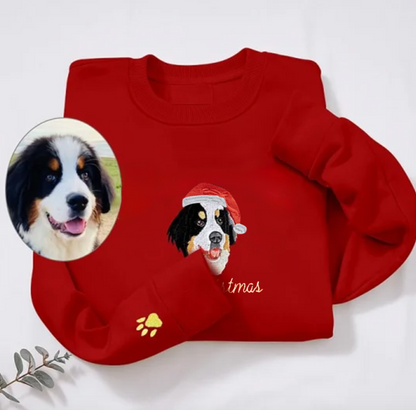 Op Maat Geborduurd Sweatshirt Met Huisdierportret En Naam, Kersttrui-Sweatshirt