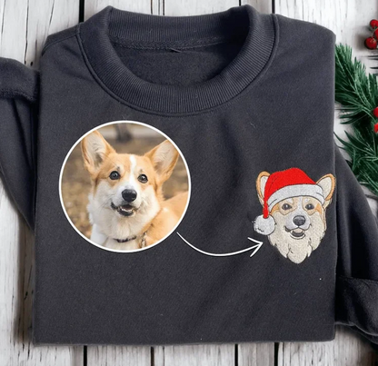 Op Maat Geborduurd Sweatshirt Met Huisdierportret En Naam, Kersttrui-Sweatshirt