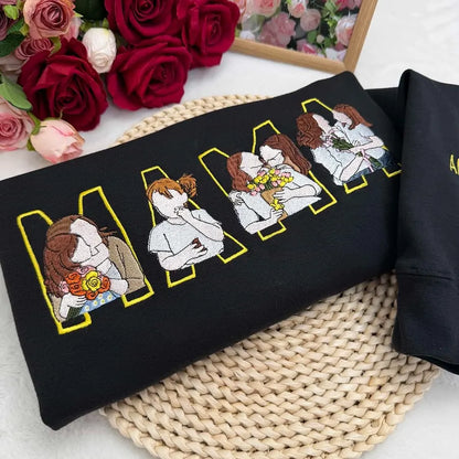 Geborduurde mama trui met geboortebloem gepersonaliseerde Moederdagverrassing