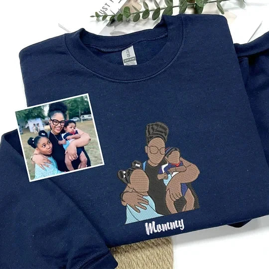 Geborduurd sweatshirt met gezichtsportret – Gepersonaliseerd cadeau voor ouders