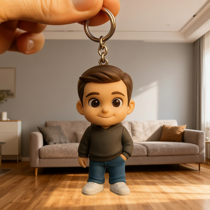 Gepersonaliseerde sleutelhanger met 3D-figuur van foto | Gepersonaliseerde sleutelhanger voor vader | Gepersonaliseerde minifiguur als cadeau voor vader