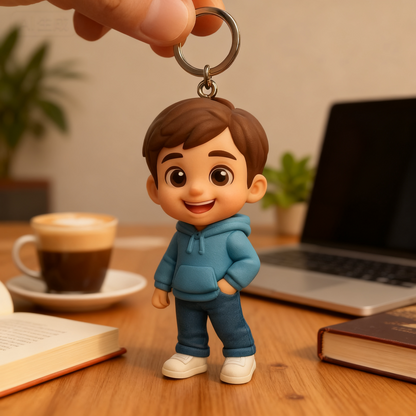 Gepersonaliseerde 3D-figuur sleutelhanger van foto, gepersonaliseerde jongenssleutelhanger, gepersonaliseerd 3D-minifiguur cadeau voor kinderen
