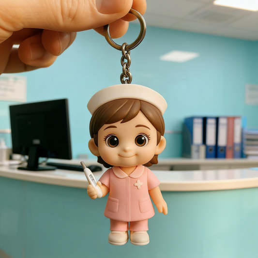 Gepersonaliseerde 3D-figuur sleutelhanger van een verpleegkundige, gepersonaliseerd mini-figuurtje voor medische hulpverleners, cadeau voor helden in de gezondheidszorg