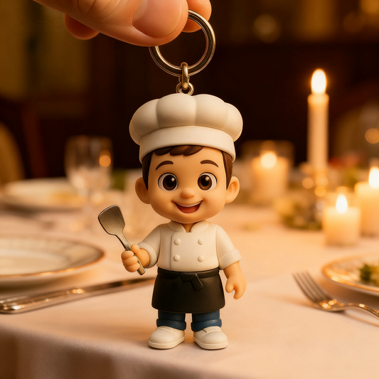 Gepersonaliseerde 3D-figuur sleutelhanger van foto, gepersonaliseerd chef-kok sleutelhanger cadeau voor kookliefhebbers