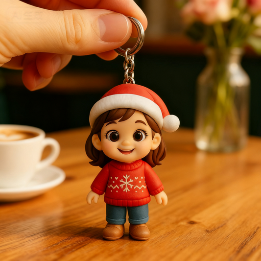 Gepersonaliseerde 3D-figuur sleutelhanger van foto, gepersonaliseerd kerstcadeau voor de feestdagen