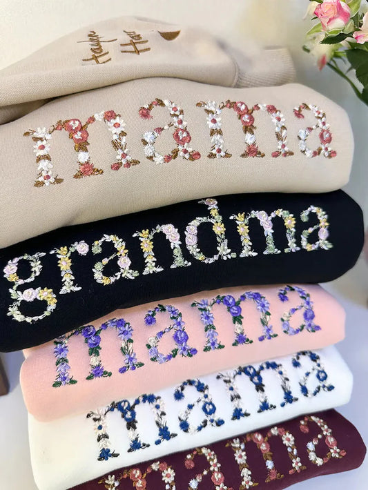Gepersonaliseerde hoodie met geborduurde bloemen voor mama