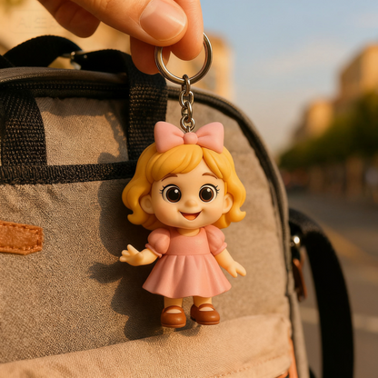 Gepersonaliseerde 3D-figuur sleutelhanger van foto, gepersonaliseerde meisjes sleutelhanger, gepersonaliseerd 3D-minifiguur cadeau voor kinderen