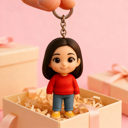 Gepersonaliseerde 3D-figuur sleutelhanger van foto, mode-accessoire voor vrouwen, cadeau voor haar