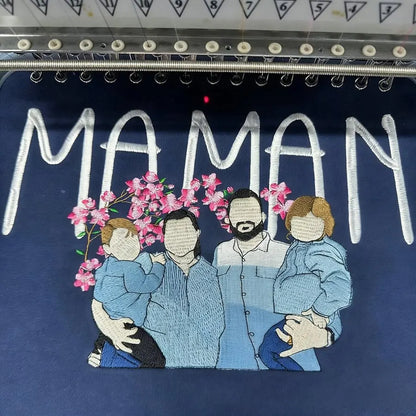 Familieportret trui met eigen tekst bijpassende broers en zussen outfit