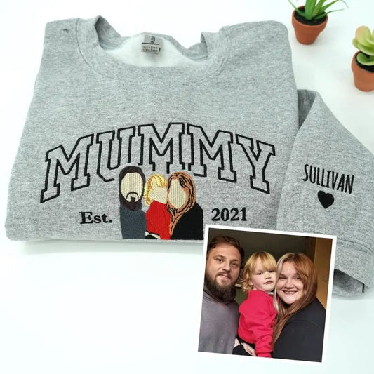 Gepersonaliseerde mama crewneck trui met naam geborduurd duurzaam katoen