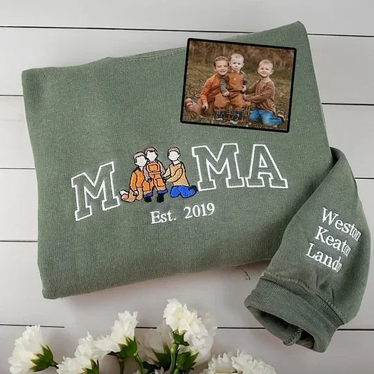Familieportret hoodie met kindernamen en geboortedatum gepersonaliseerde sweater voor moeders