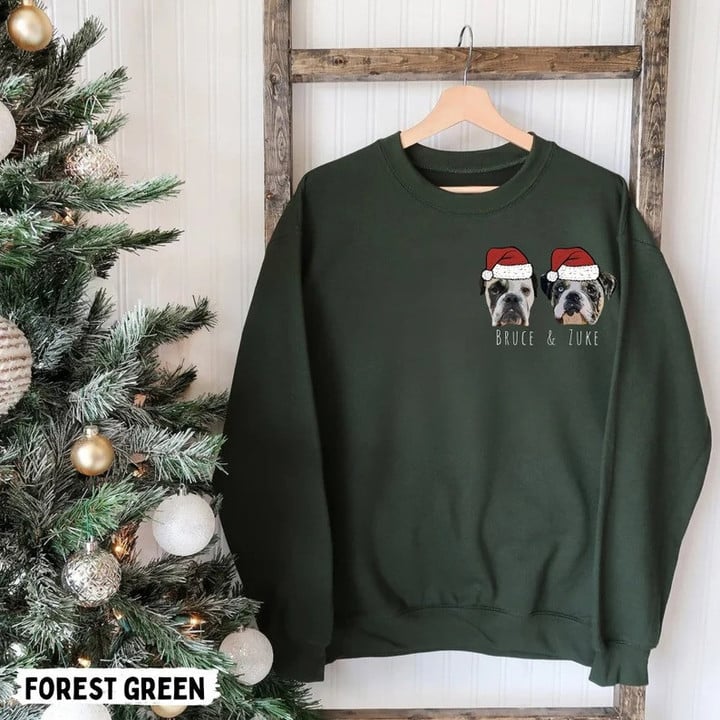 Op Maat Geborduurd Sweatshirt Met Huisdierportret En Naam, Kersttrui-Sweatshirt