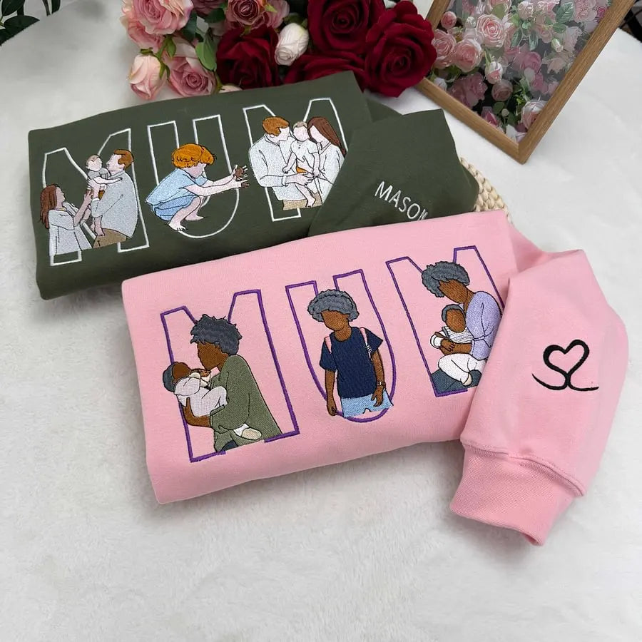 Geborduurde mama trui met geboortebloem gepersonaliseerde Moederdagverrassing