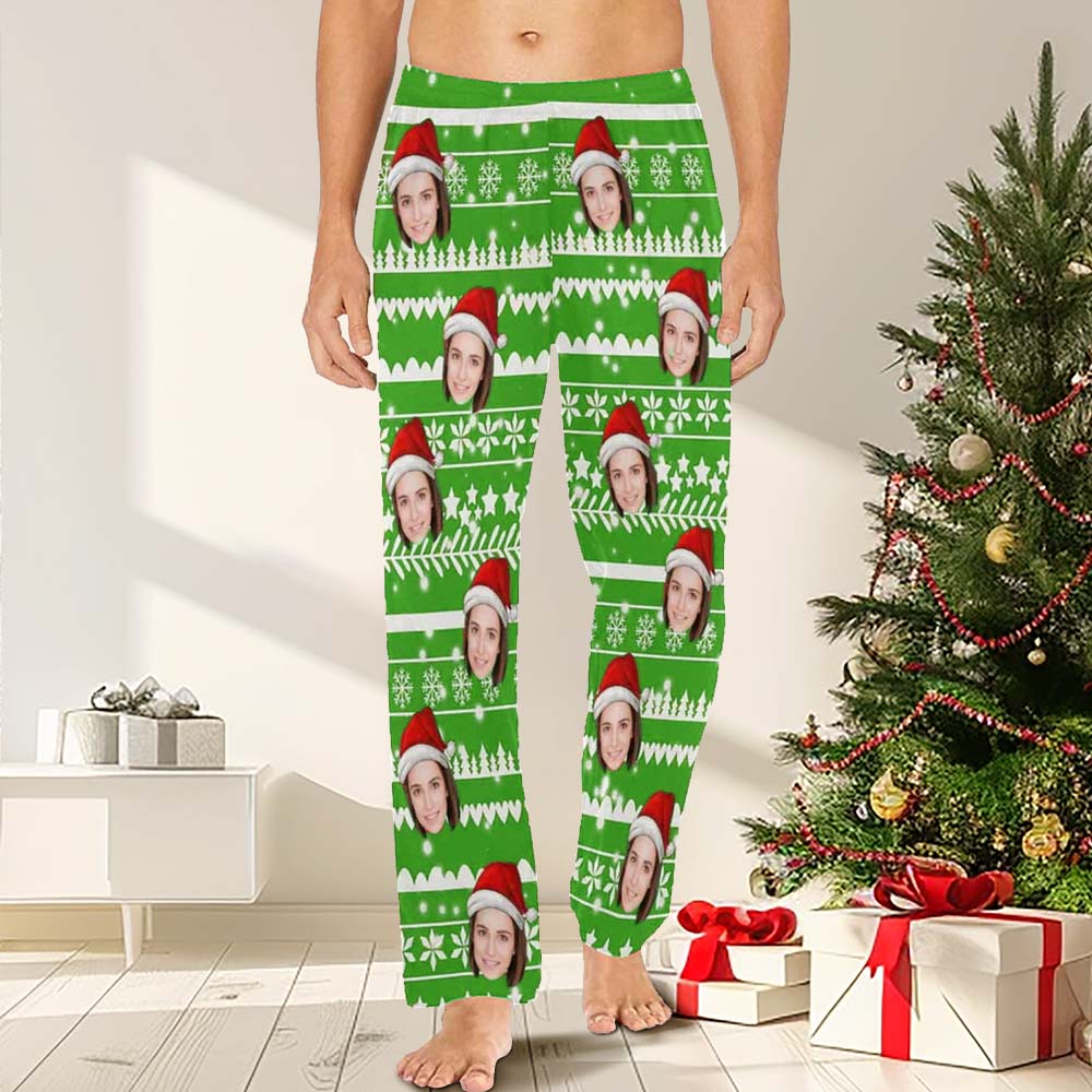 Aangepaste gezicht kerst rode hoed sneeuwvlok nachtkleding gepersonaliseerde vrouwen & mannen pyjama partij lange pyjamabroek