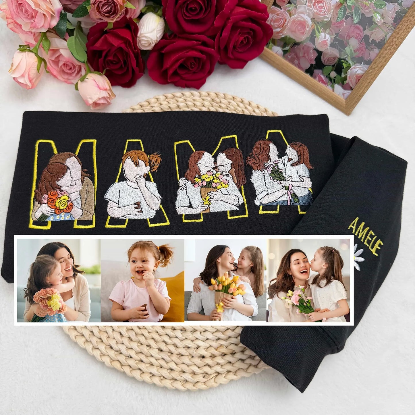 Geborduurde mama trui met geboortebloem gepersonaliseerde Moederdagverrassing