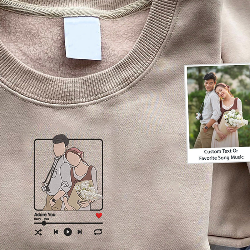 Sweatshirt met borduursel, gepersonaliseerde cadeaus voor koppels, hoodie met omtrekfoto, unisex hoodie