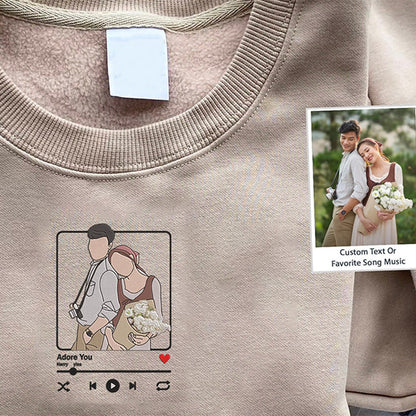 Op maat geborduurd sweatshirt portret muziekspeler Moederdag cadeau