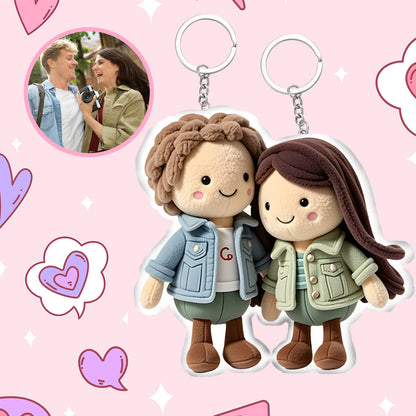 Aangepaste familiefoto pluche poppen sleutelhanger, aangepaste gezichtspop - kostbaar cadeau voor kostbaar cadeau voor geliefde