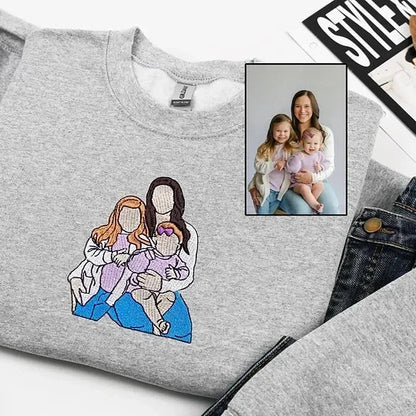 Geborduurd sweatshirt met gezichtsportret – Gepersonaliseerd cadeau voor ouders