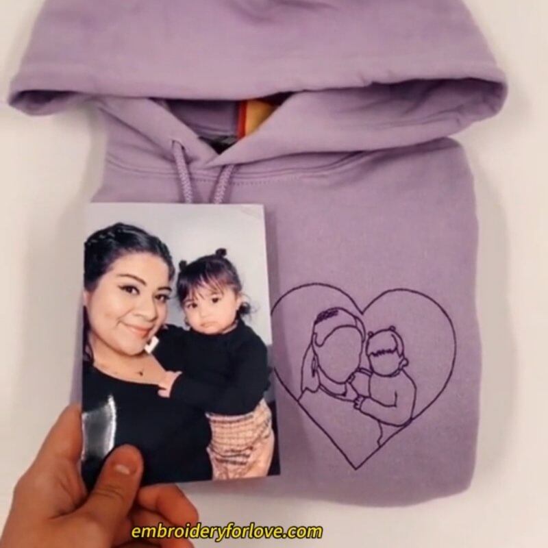 Gepersonaliseerde geborduurde sweater voor Moederdag | Laat een foto borduren – Een uniek cadeau voor mama