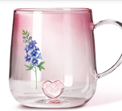 Gepersonaliseerde Roze Glazen Mok Met Kleurverloop – Jouw Geboortebloem & Naam Cadeau