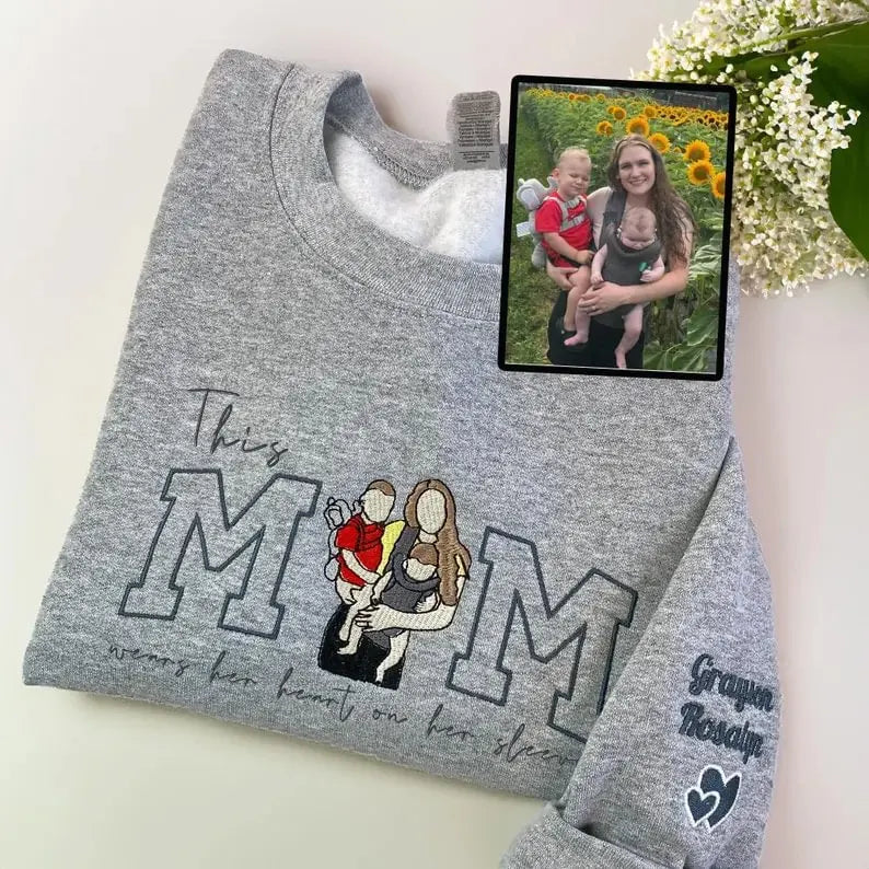 Familieportret vest met capuchon gepersonaliseerde familieafbeelding cadeau voor oma en opa