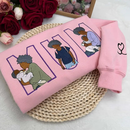 Geborduurde mama trui met geboortebloem gepersonaliseerde Moederdagverrassing